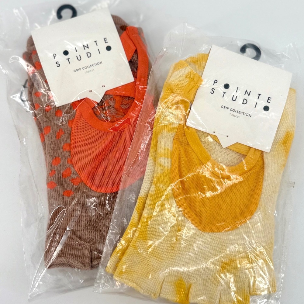 Pointe Studio Grip Collection Toeless Socks 2pk Tie Dye Polka Dot Pilates S/M